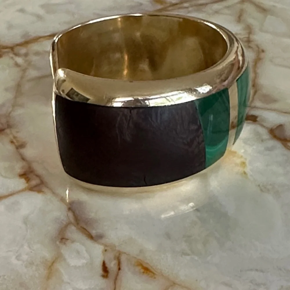 Gold-Tone Bracelet with Emerald Green Inlay - Women Jewelry